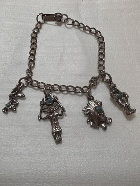 Silver-Tone Native Charm Bracelet with Turquoise Accents